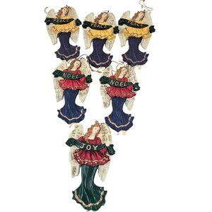 Angel Ornaments Set of 6 Peace Joy Noel Resin Christmas Holiday Decorations